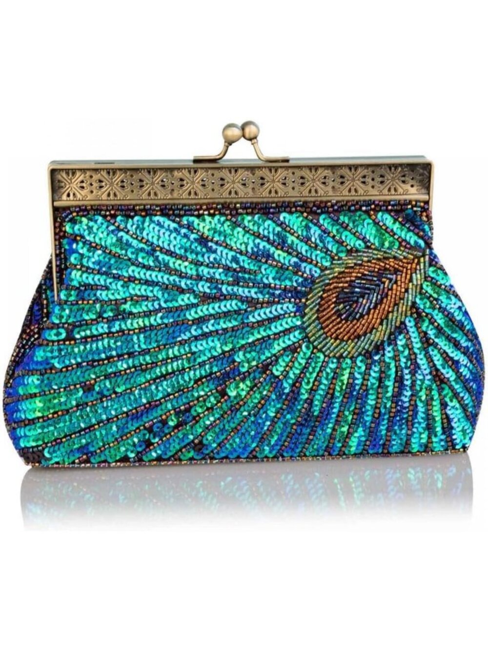 Vintage Sequin Beaded Peacock Clutch Evening Bag for Weddings & Parties